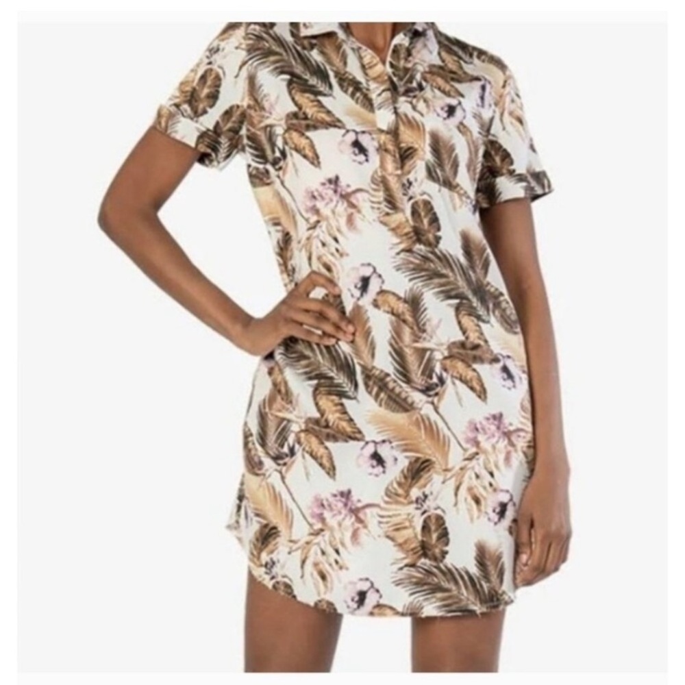 Kut from the Kloth Tropical Print Hibiscus & Palms Shirt Dress XS